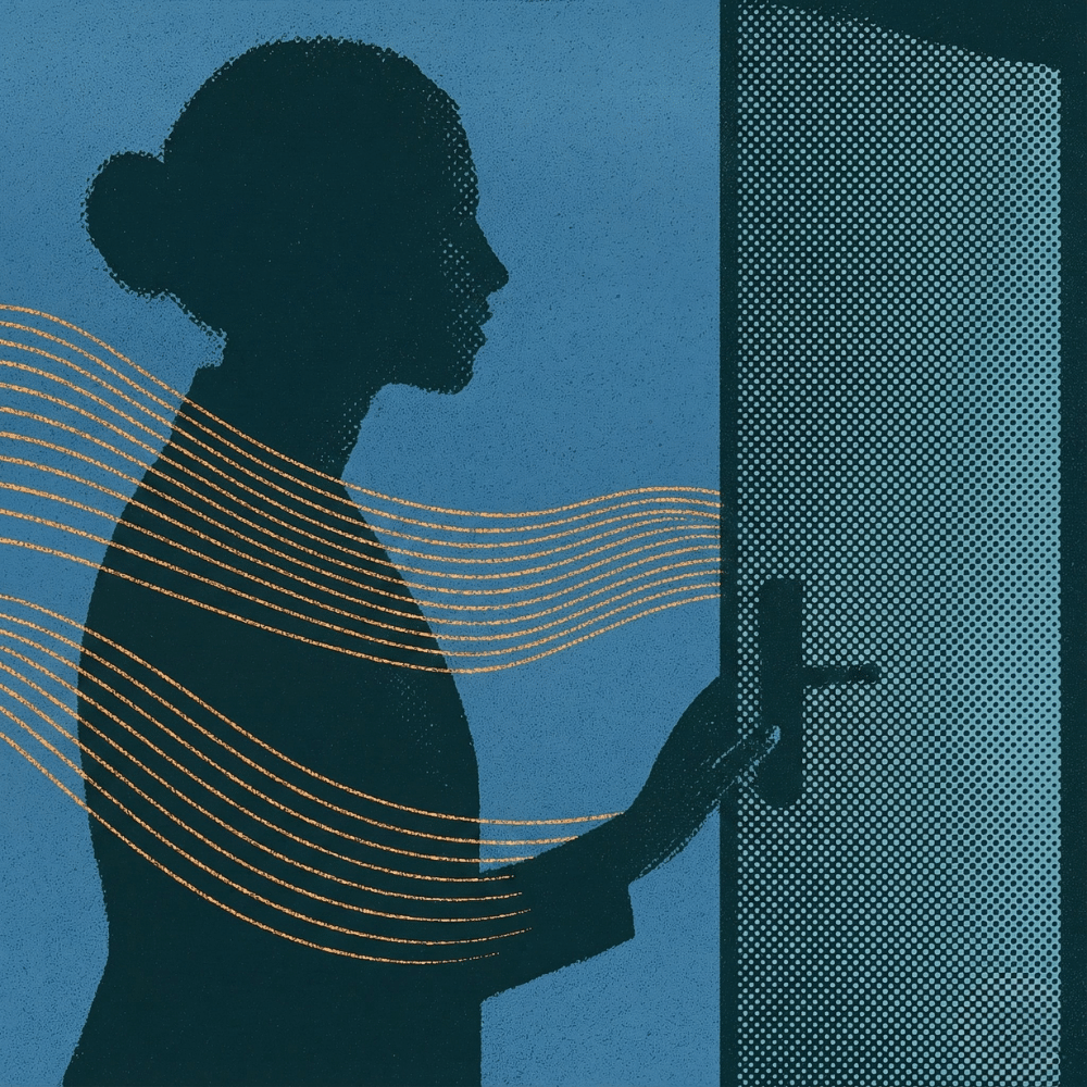 Silhouette opening a door with waves