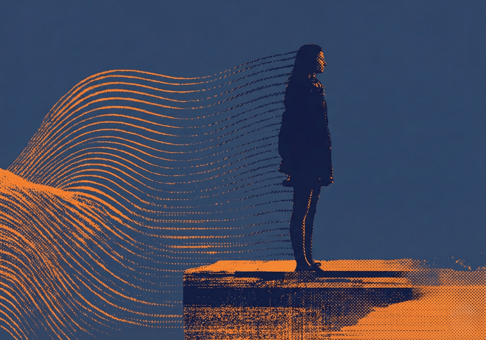 Silhouette of woman with flowing lines